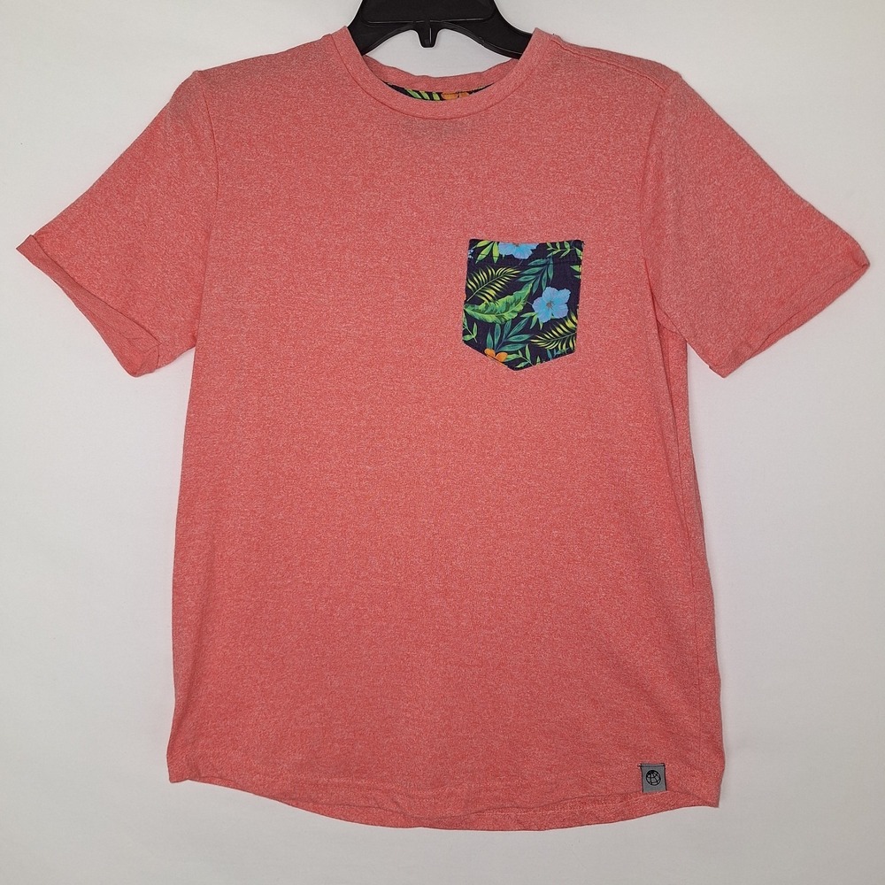 Free Planet Short Sleeve T-Shirt Floral Pocket XS Heathered Coral Surfcore Beach